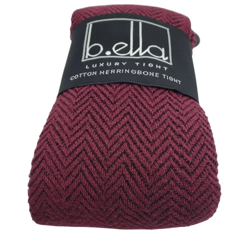 Italian 80% Cotton Tights Size Tall Burgundy Herringbone Wine B.ella New Hosiery